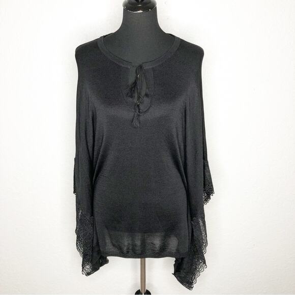 WHBM black lace trim poncho style knit sweater size Extra Small XS - Picture 1 of 16